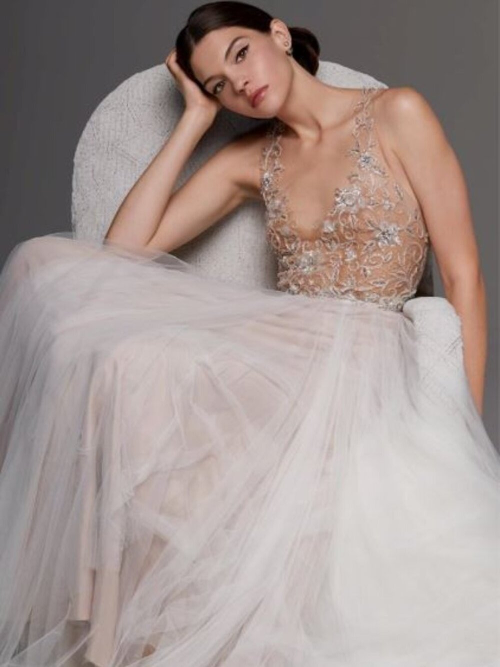 Watters Wessex 4040B Beaded Tulle Wedding Dress Ivory Nude Size 10